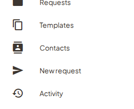 Left nav showing New request among Requests, Templates, and Contacts